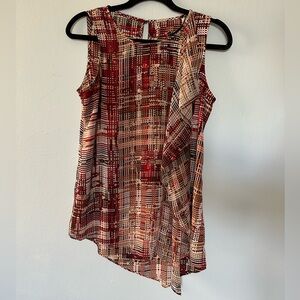 White House Black Market Red and Brown Geometric Top